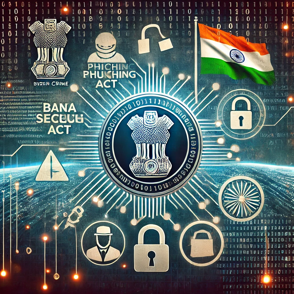DALL·E 2024-10-24 20.30.10 - An image illustrating the impact of the BSA (Bank Secrecy Act) law on data privacy and cybercrimes in India. The central focus is a digital shield pro