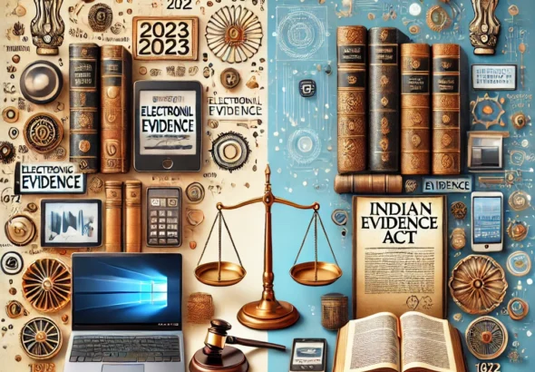 DALL·E 2024-10-08 21.06.30 - A professional legal-themed image showcasing a comparative analysis of electronic evidence. On one side of the image, depict the Bharatiya Sakshya Adh