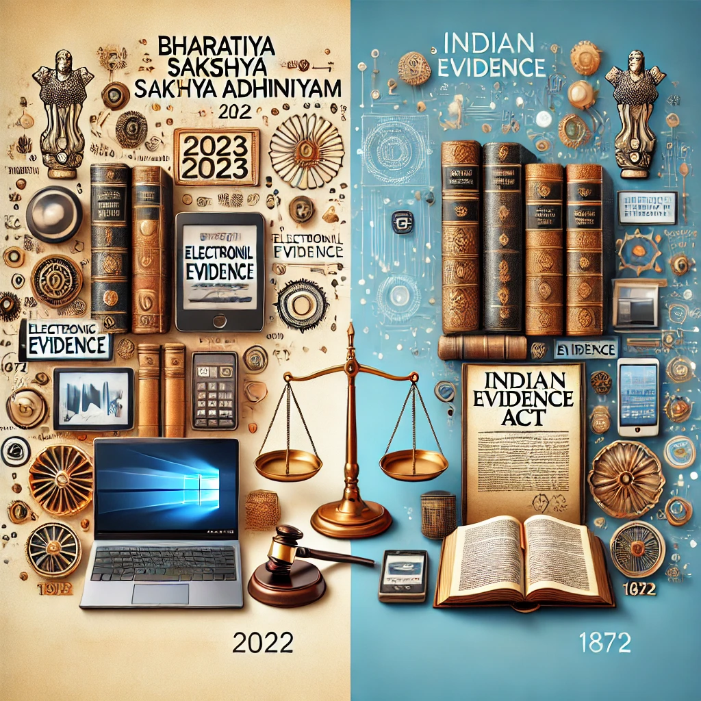 DALL·E 2024-10-08 21.06.30 - A professional legal-themed image showcasing a comparative analysis of electronic evidence. On one side of the image, depict the Bharatiya Sakshya Adh