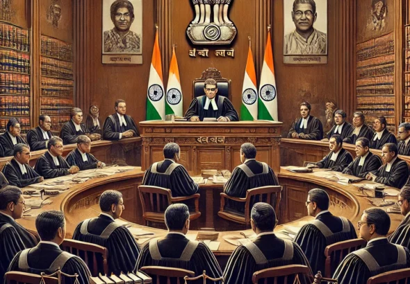 DALL·E 2024-10-19 20.07.39 - A detailed court scene inside an Indian courtroom, depicting a legal case involving discussions on electoral promises and public welfare schemes. The