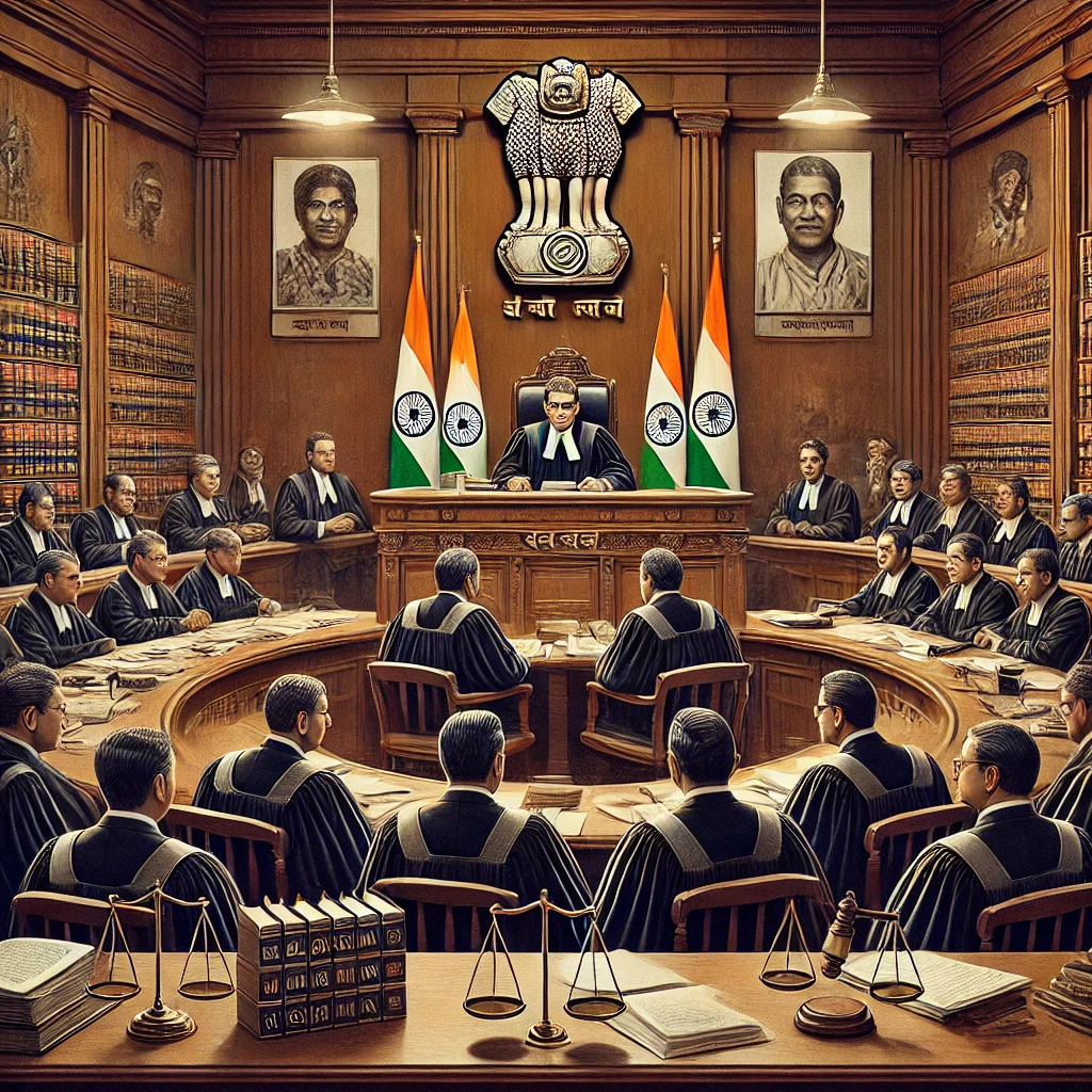 DALL·E 2024-10-19 20.07.39 - A detailed court scene inside an Indian courtroom, depicting a legal case involving discussions on electoral promises and public welfare schemes. The