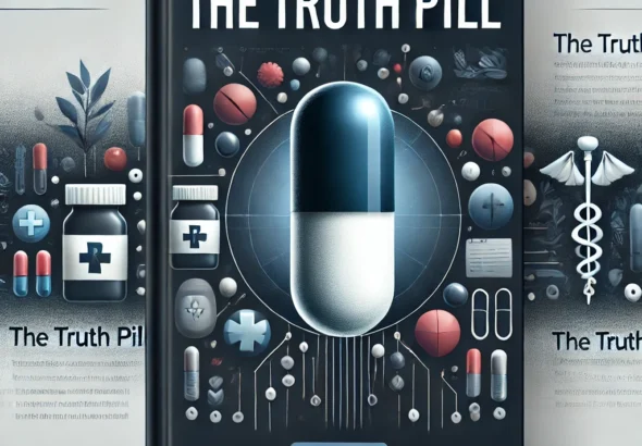 DALL·E 2024-10-22 15.55.10 - A website image for the book 'The Truth Pill' by Dinesh S. Thakur and Prashant Reddy. The design features a large, realistic pill in the foreground, s