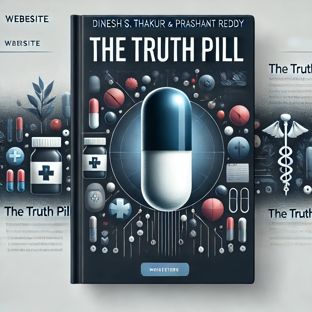 DALL·E 2024-10-22 15.55.10 - A website image for the book 'The Truth Pill' by Dinesh S. Thakur and Prashant Reddy. The design features a large, realistic pill in the foreground, s