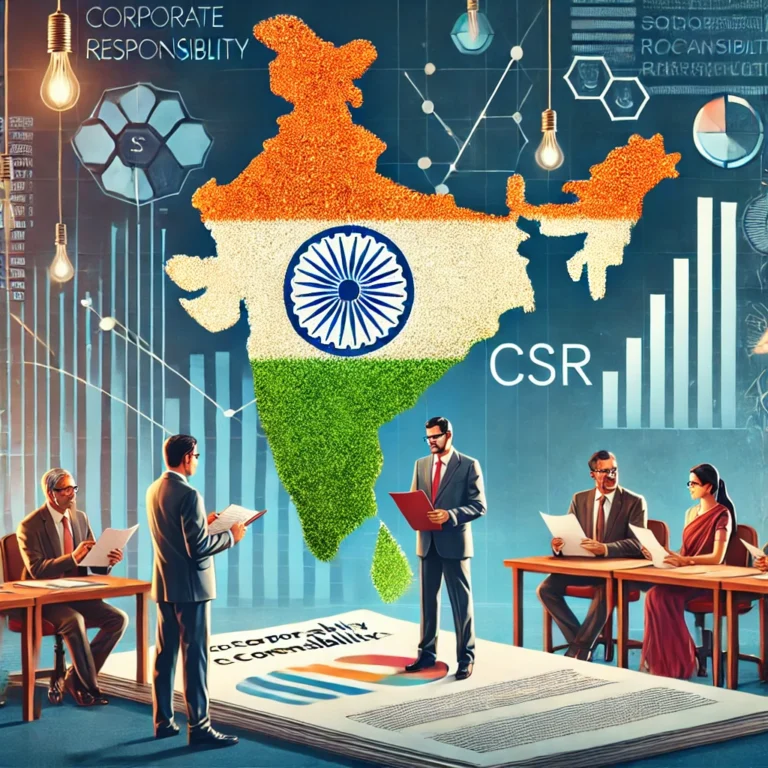 DALL·E 2024-10-31 20.28.43 - A visual representation of India’s Corporate Social Responsibility (CSR) compliance. Depict an Indian corporate office setting with business professio