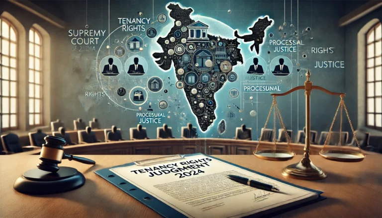 DALL·E 2024-11-06 16.31.24 - A modern, legal-themed image illustrating a Supreme Court of India case on tenancy rights and procedural justice. In the foreground, a legal document