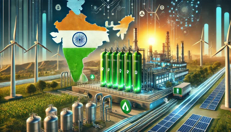 DALL·E 2024-11-06 19.59.10 - An inspiring, futuristic image representing India's Green Hydrogen Mission 2024, highlighting the nation's commitment to energy transition. In the for