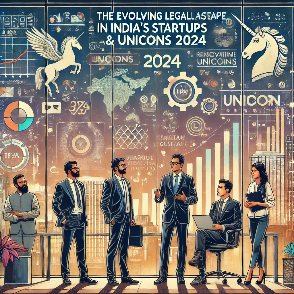 DALL·E 2024-11-06 20.59.17 - A modern and detailed illustration showing a team of Indian startup founders and legal advisors discussing the evolving legal landscape in India's sta