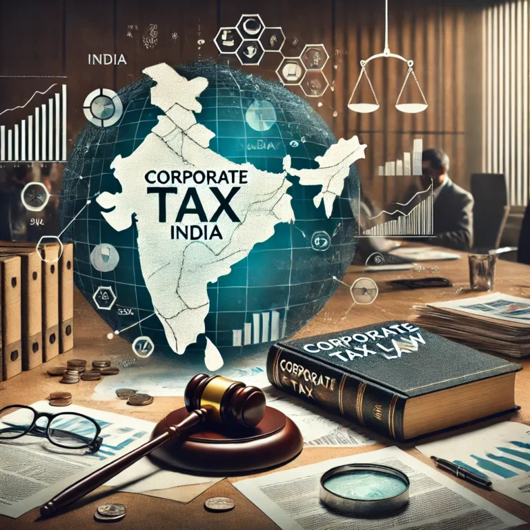 DALL·E 2024-11-07 13.39.59 - A visually engaging image illustrating the complex issue of corporate tax evasion and avoidance in India. The scene includes a courtroom with a judge’