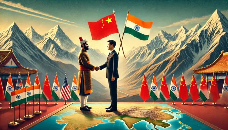 DALL·E 2024-11-14 10.51.16 - A diplomatic scene depicting Sino-Indian relations, focusing on a proposed Himalayan border agreement. Two diplomats, one representing India and the o