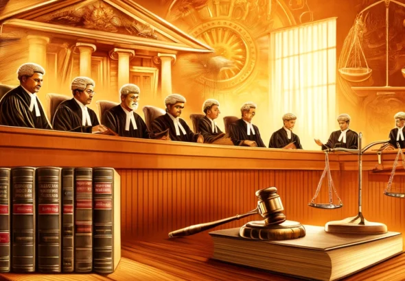 DALL·E 2024-11-22 16.04.10 - A legal-themed artistic representation of a Supreme Court judgment, depicting a courtroom scene with judges in traditional Indian judicial robes presi