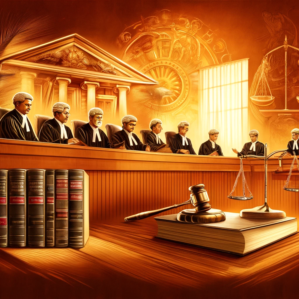 DALL·E 2024-11-22 16.04.10 - A legal-themed artistic representation of a Supreme Court judgment, depicting a courtroom scene with judges in traditional Indian judicial robes presi