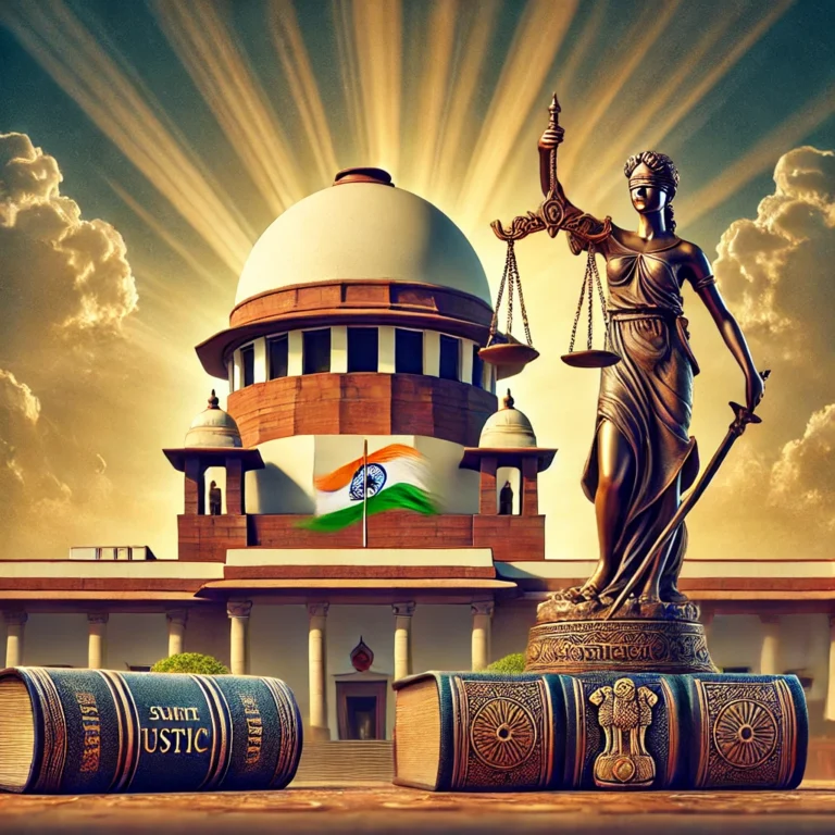 DALL·E 2024-12-09 10.05.05 - A symbolic artistic representation of the Indian judicial system. The image features the iconic Supreme Court of India building with its dome and nati