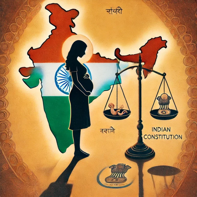 DALL·E 2025-01-22 21.27.57 - A symbolic representation of abortion in India. The image features a silhouette of a pregnant woman standing at a crossroads, symbolizing the difficul