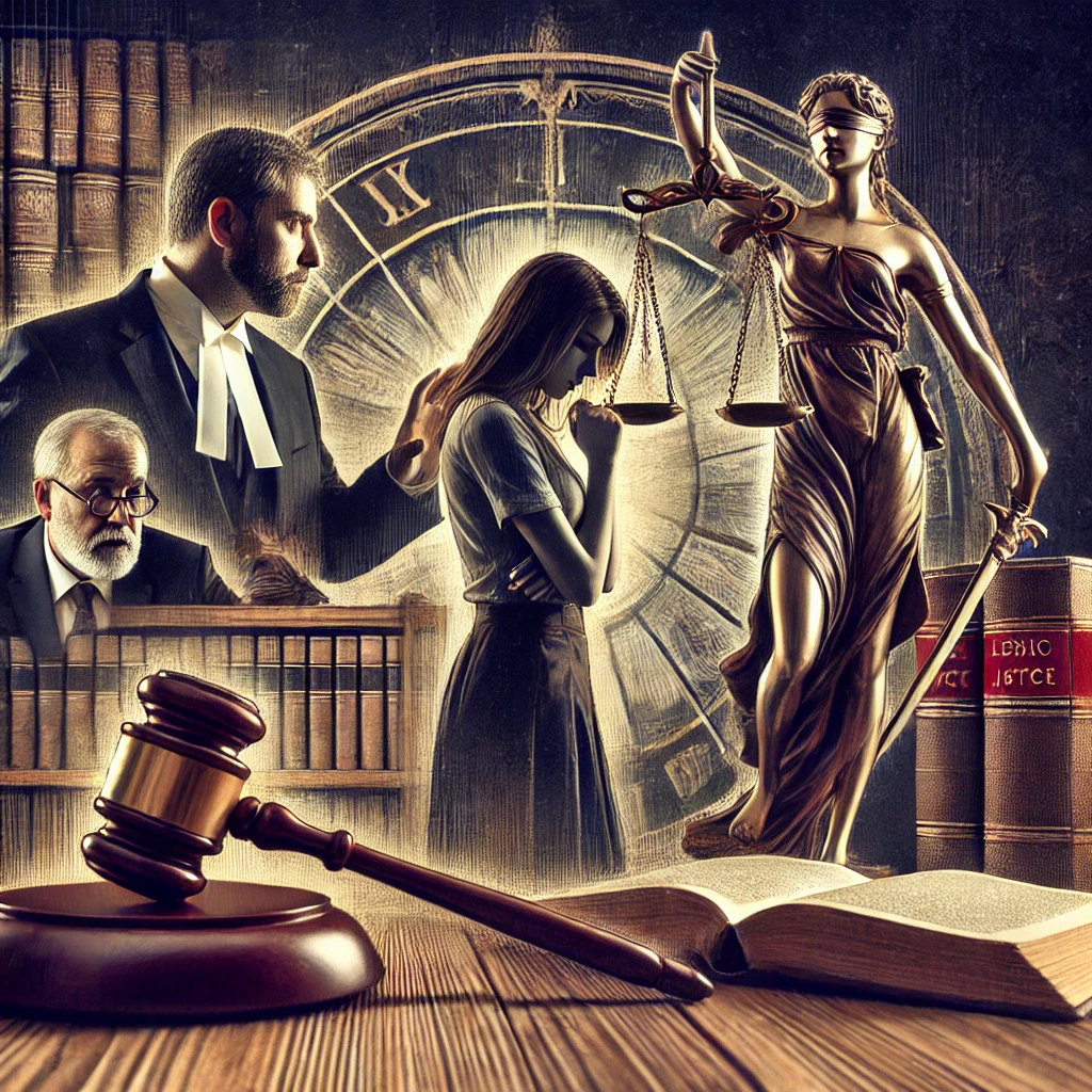 DALL·E 2025-01-30 21.30.08 - An artistic representation of a courtroom scene focusing on a Domestic Violence Act case. A judge is presiding over the case, with a lawyer presenting