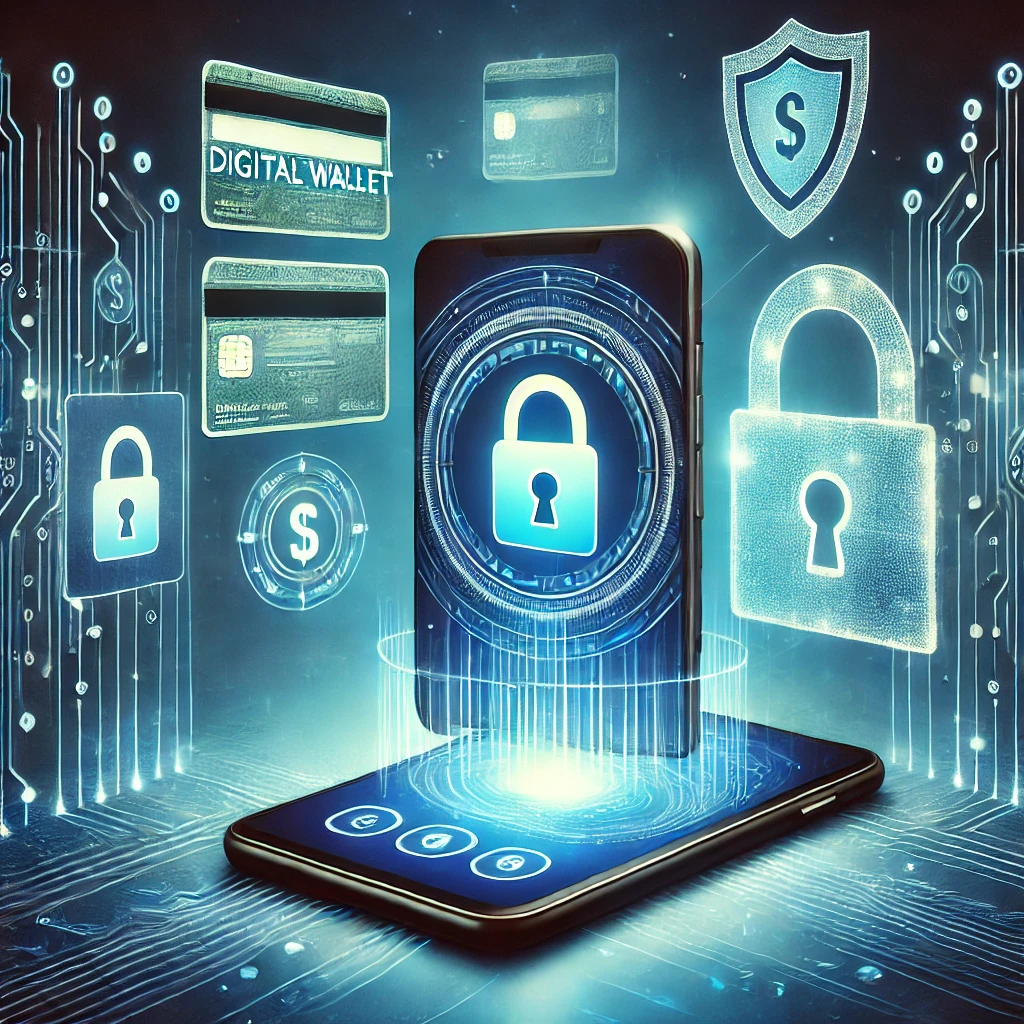 DALL·E 2025-02-23 20.50.04 - A conceptual digital illustration representing digital wallets and financial security. The image features a glowing smartphone with a digital wallet a