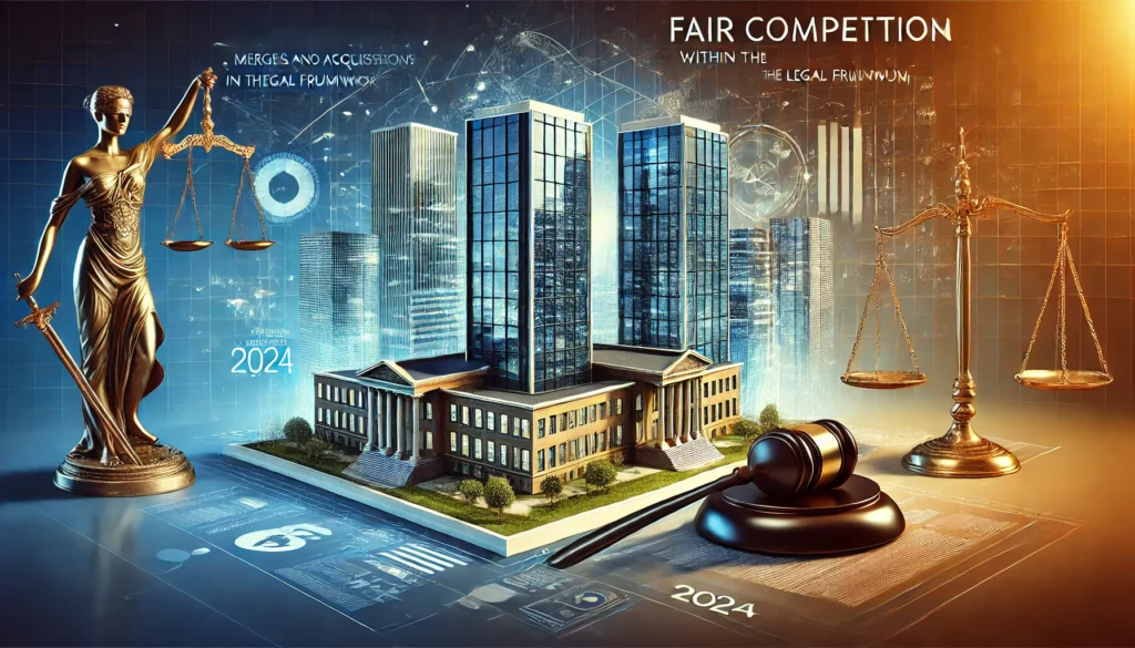 DALL·E 2025-02-08 20.15.23 - A professional business-themed illustration depicting 'Fair Competition_ Mergers and Acquisitions Within the Legal Framework in 2024.' The image featu