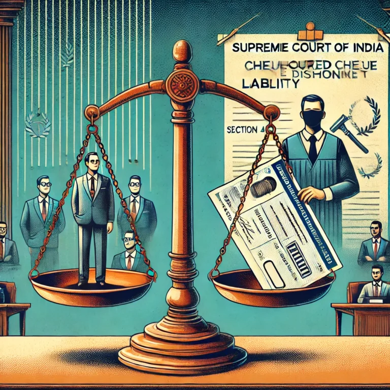 DALL·E 2025-02-10 14.08.03 - A visually engaging legal-themed illustration representing the Supreme Court of India’s judgment on Section 141 of the Negotiable Instruments Act. The