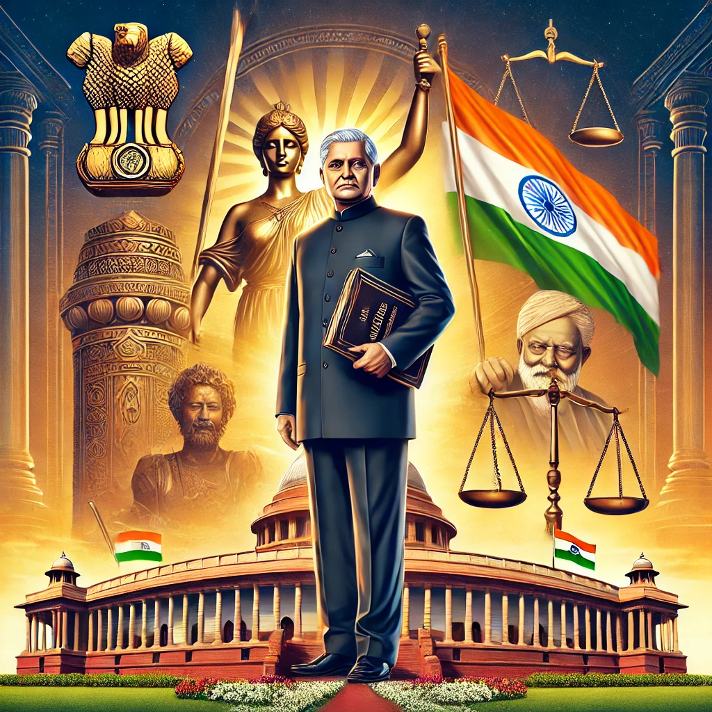 DALL·E 2025-02-19 19.08.22 - A symbolic representation of the President of India’s powers and role under the Indian Constitution. The image features a dignified President standing