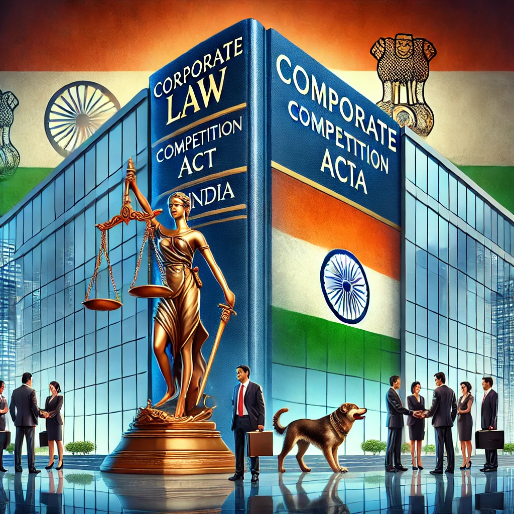 DALL·E 2025-02-19 19.21.57 - A symbolic representation of the role of corporate law in ensuring fair competition in India. The image features a modern corporate building with a la