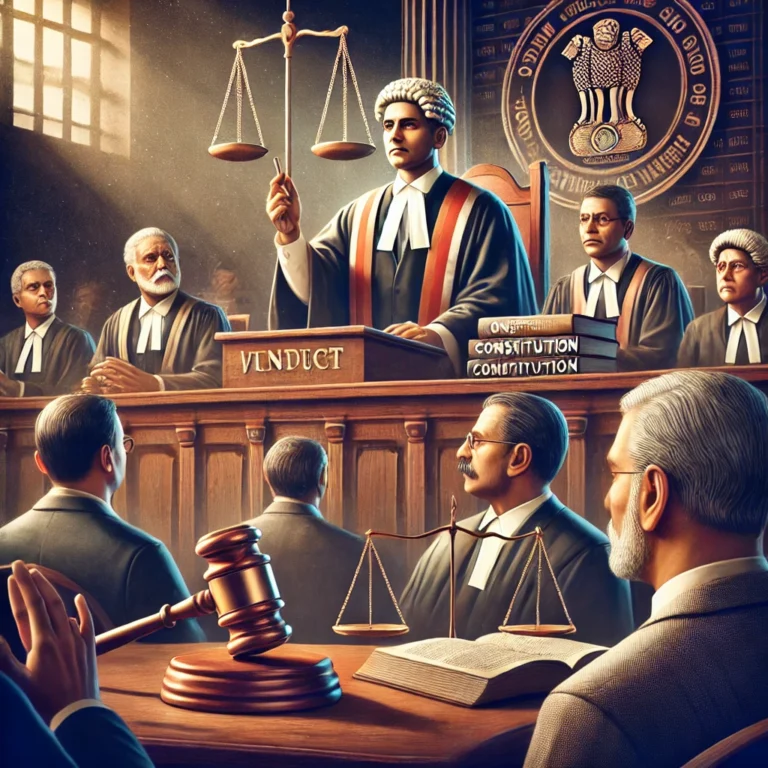 DALL·E 2025-02-19 20.16.06 - A detailed courtroom scene with a judge delivering a verdict, symbolizing judicial protection of fundamental rights. The judge, wearing traditional ro