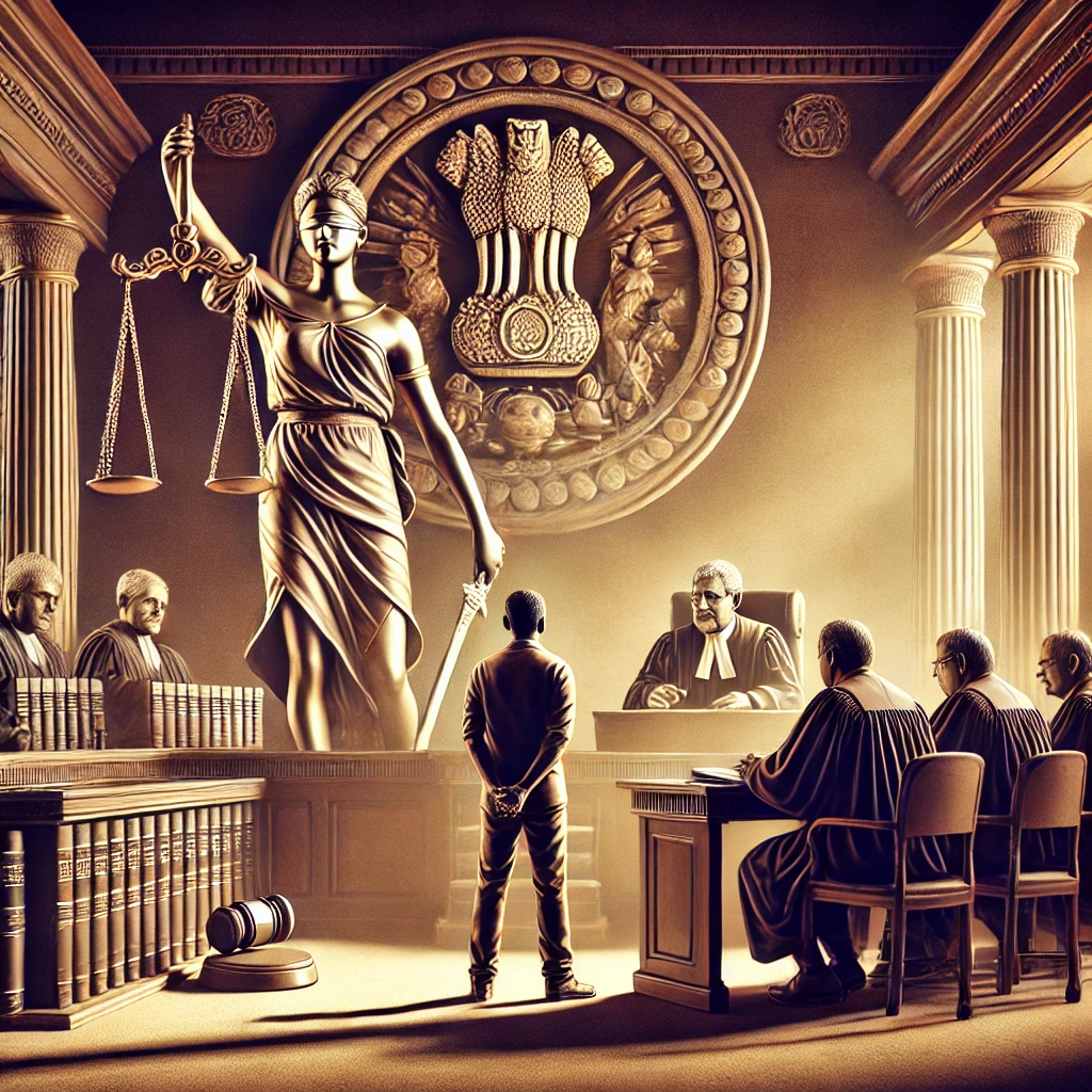 DALL·E 2025-02-21 20.37.04 - A symbolic depiction of a Supreme Court ruling in the case of Vijaykumar vs. State. The image features a grand courtroom with a judge's bench, where t