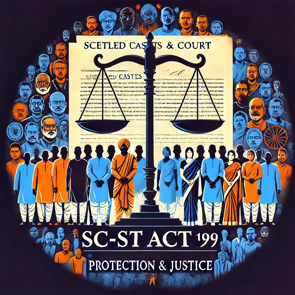 DALL·E 2025-03-09 22.37.12 - A powerful representation of the SC-ST Act 1989, symbolizing justice and protection. The image features a scale of justice at the center, with silhoue