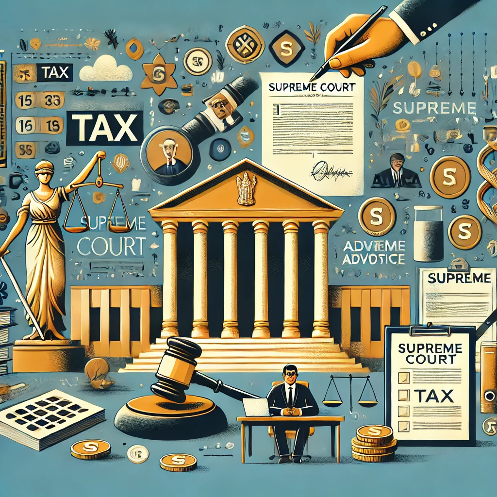 DALL·E 2025-03-13 20.26.25 - An infographic illustrating Supreme Court rulings on the taxation of advocates in India. The image features symbols of justice like a gavel, scales of