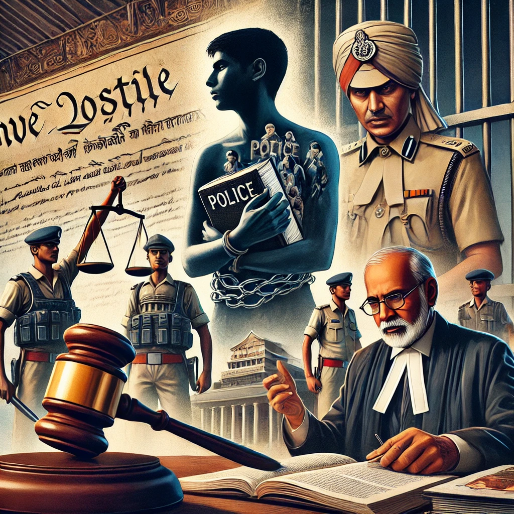 DALL·E 2025-03-15 15.11.48 - A symbolic representation of the legal framework surrounding custodial deaths in India. The image features a courtroom with a judge holding a legal bo
