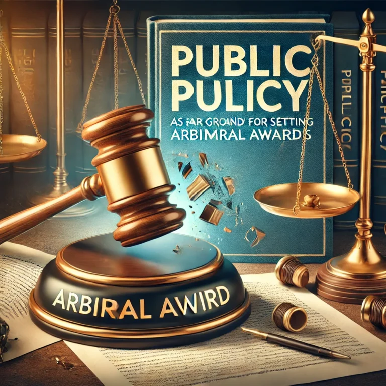 DALL·E 2025-03-23 16.55.15 - A legal-themed digital illustration representing 'Public Policy as a Ground for Setting Aside Arbitral Awards.' The image features a judge's gavel str