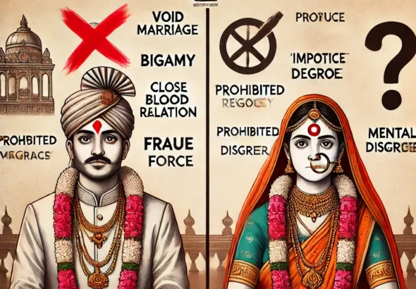 DALL·E 2025-03-26 18.05.00 - A split-image illustration showing the difference between void and voidable marriages under the Hindu Marriage Act, 1955. __On the left side, labeled