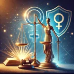 DALL·E 2025-03-27 19.47.06 - A symbolic illustration representing women's rights and legal protection. The image features a balanced scale of justice, with one side holding a book